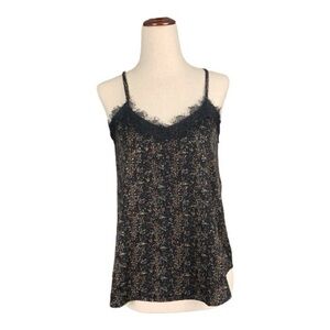 Molly & Bracken Black Patterned Camisole Adjustable Straps Whimsy Goth Cami XS